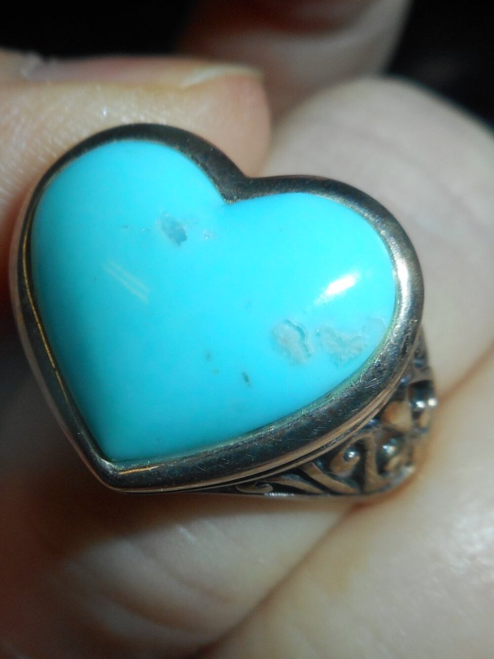 SMALLER SIZE BLUE (HEART) STONE ON SILVER BAND - Women Jewelry, SIZE  8 3/4- 9